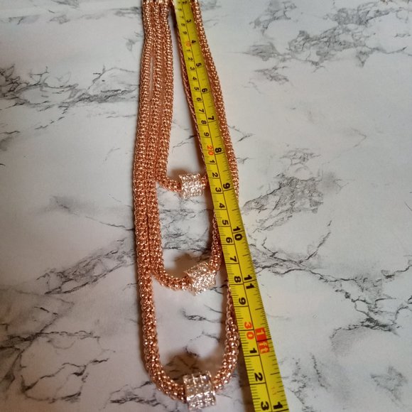 3 Tier Rose Gold Tone Popcorn Chain Each with crystal encrusted rondelle barrel - Picture 7 of 14